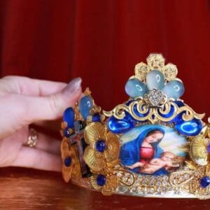 8592 Virgin Mary Madonna Blue Cameos Crown Tall Headband