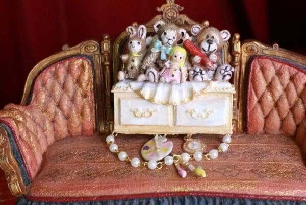 A table with many different stuffed animals on it