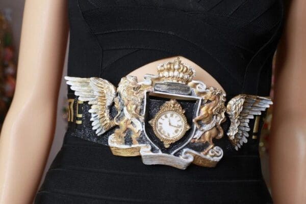 A close up of the back of a woman 's belt