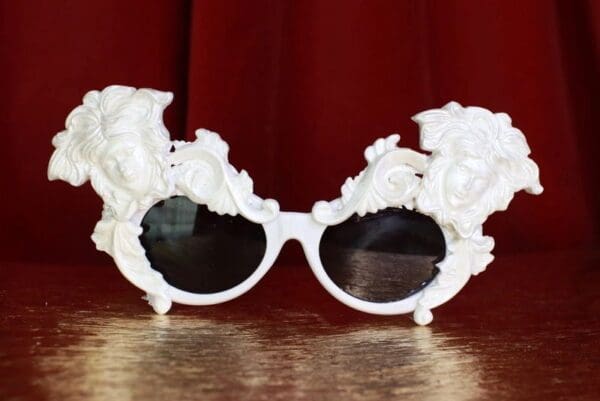 8636 Baroque Faces White Architect Embellished Sunglasses
