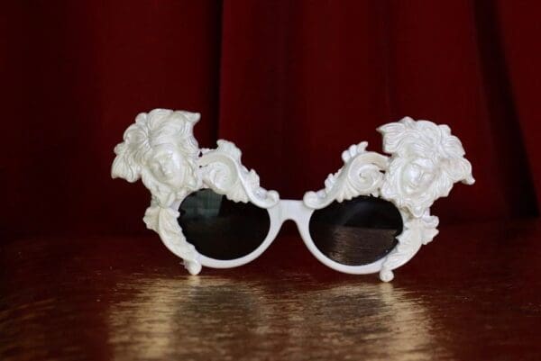 8636 Baroque Faces White Architect Embellished Sunglasses - Image 3