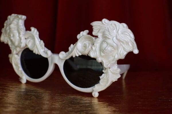 8636 Baroque Faces White Architect Embellished Sunglasses - Image 5