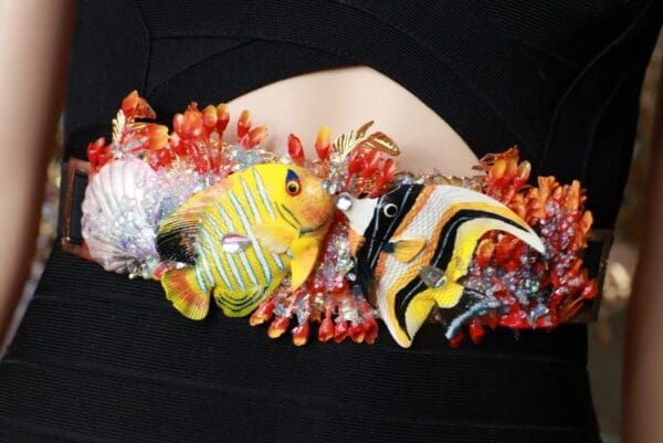 SOLD! 8638 Art Jewelry Nautical Hand Painted Fish Coral Reef Waist Belt Size S, L, M - Image 4