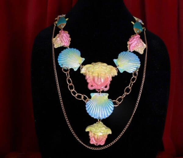 8655 Art Jewelry 3D Effect Hand Painted Mystical Heads Ombre Nautical Necklace
