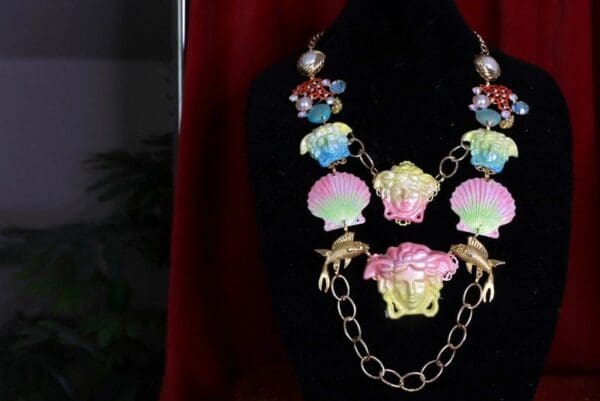 8669 Art Jewelry 3D Effect Hand Painted Mystical Heads Ombre Nautical Necklace - Image 5