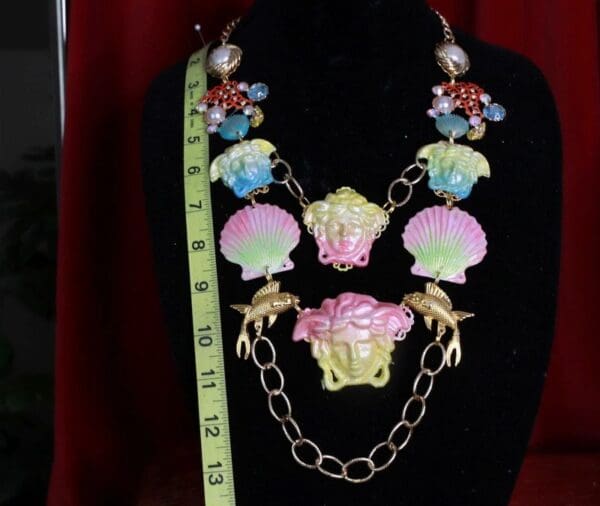 8669 Art Jewelry 3D Effect Hand Painted Mystical Heads Ombre Nautical Necklace - Image 6