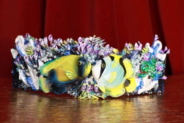 SOLD! 8708 Art Jewelry Nautical Hand Painted Fish Coral Reef Waist Belt Size S, L, M