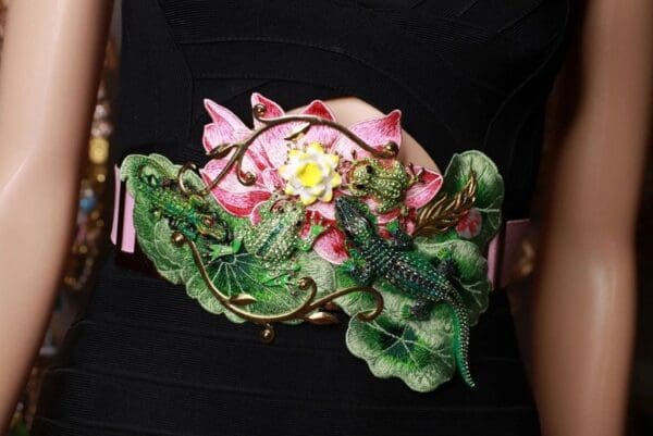 SOLD! 8711 Art Jewelry Crocodiles Frog Lake Lily Waist Belt Size S, L, M