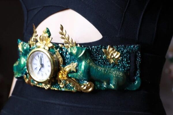 A clock with a dog on it is shown.