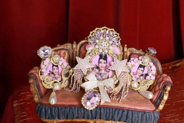 A group of small statues sitting on top of a table.