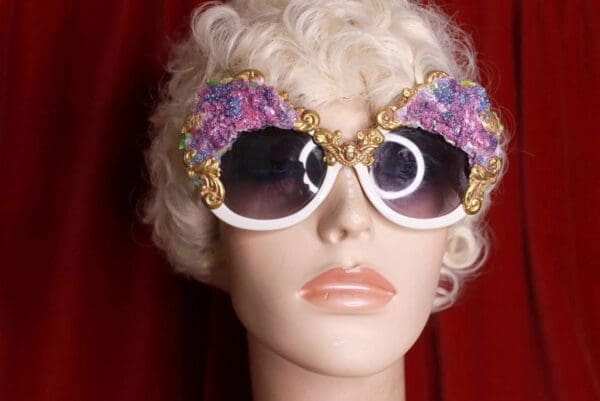8772 Baroque Lilac flower Cherubs Hand Painted Embellished Embellished Sunglasses - Image 2