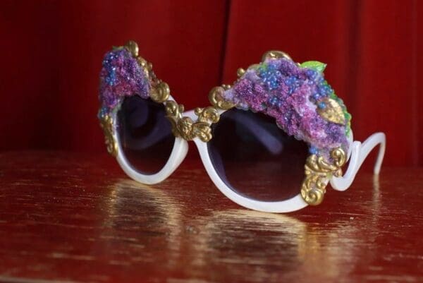 8772 Baroque Lilac flower Cherubs Hand Painted Embellished Embellished Sunglasses - Image 4
