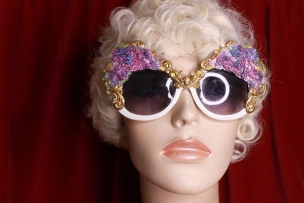 8772 Baroque Lilac flower Cherubs Hand Painted Embellished Embellished Sunglasses - Image 5
