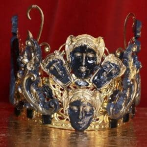 8965 Art Deco Roman Goddess Black Gold Crown Headband