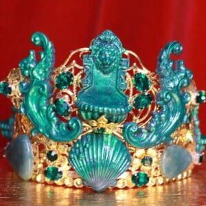 8971 Art Deco Malachite Effect Lion Fountains Gold Crown Headband