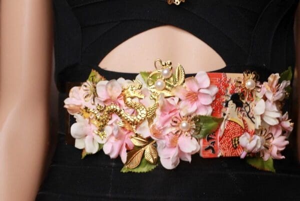 A close up of the back of a woman 's dress