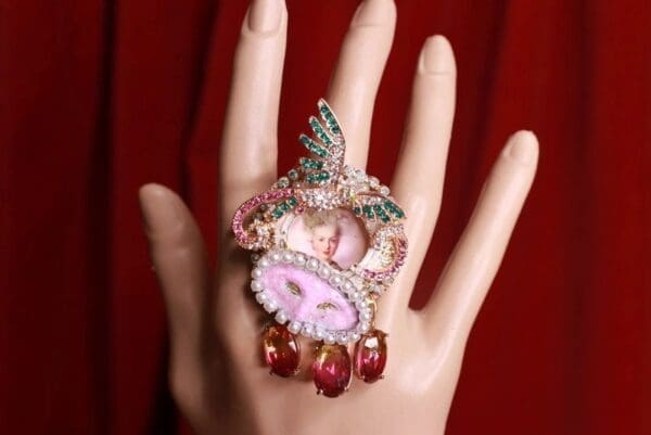 SOLD! 9127 Rhinestones Young Marie Antoinette Mask Cocktail Adjustable Ring - Image 7