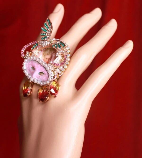 SOLD! 9127 Rhinestones Young Marie Antoinette Mask Cocktail Adjustable Ring - Image 9