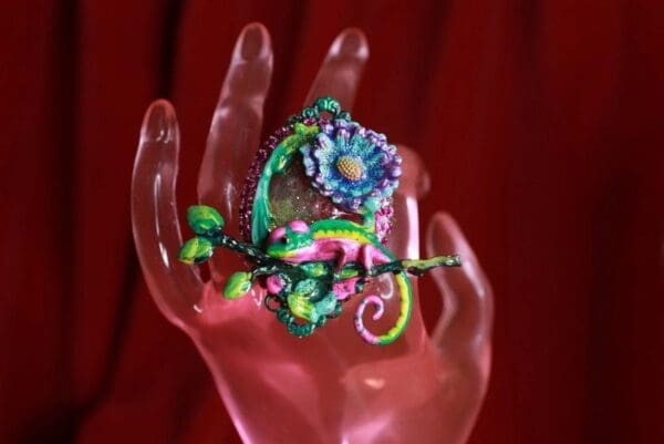 9164 Genuine Jasper Colorful Geico Cocktail Adjustable Ring - Image 3