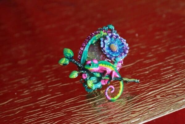 9164 Genuine Jasper Colorful Geico Cocktail Adjustable Ring - Image 5