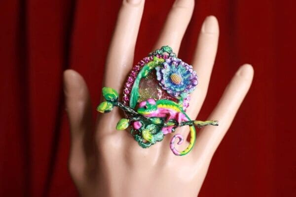 9164 Genuine Jasper Colorful Geico Cocktail Adjustable Ring - Image 6