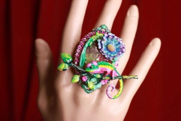 9164 Genuine Jasper Colorful Geico Cocktail Adjustable Ring - Image 7