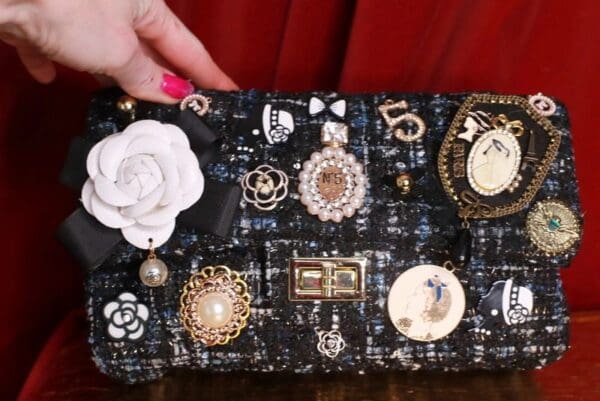 9198Tweed Madam Coco Embellished Handbag Crossbody - Image 2