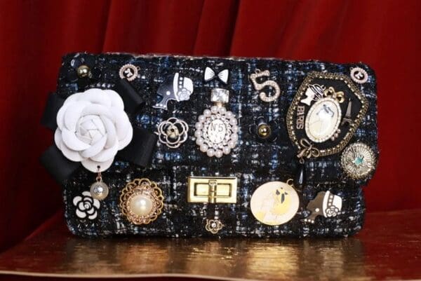 9198Tweed Madam Coco Embellished Handbag Crossbody - Image 3