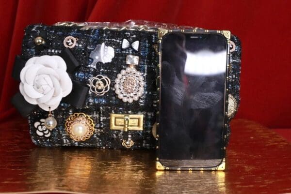 9198Tweed Madam Coco Embellished Handbag Crossbody - Image 9