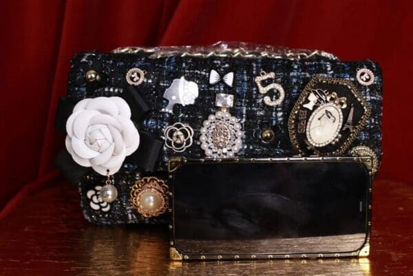 9198Tweed Madam Coco Embellished Handbag Crossbody - Image 10