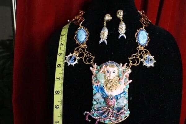 9366 Set Of Nautical Poseidon Neptun Genuine Gemstones Necklace+ Earrings - Image 6