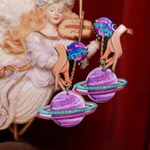 A pink and purple ornament hanging from the ceiling.