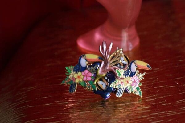 A table with some colorful figurines on it
