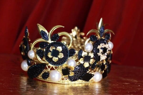 9597 Baroque Black Rhinestones Statement Headband - Image 2