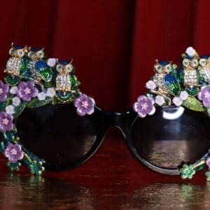 9650 Adorable Owl Bird Enamel Gold Leaf Embellished Sunglasses