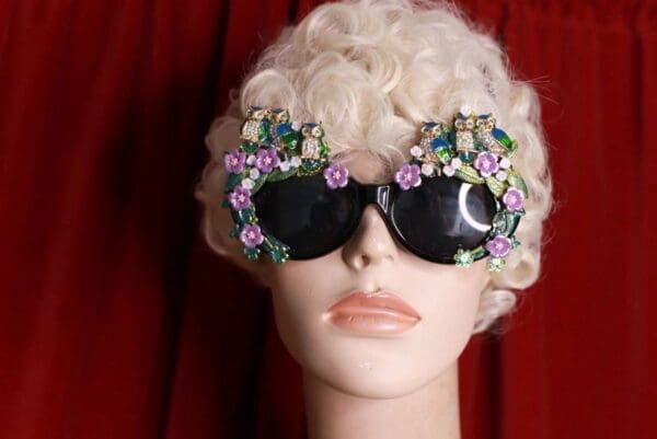 9650 Adorable Owl Bird Enamel Gold Leaf Embellished Sunglasses - Image 3