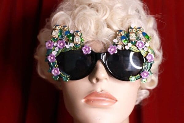 9650 Adorable Owl Bird Enamel Gold Leaf Embellished Sunglasses - Image 4