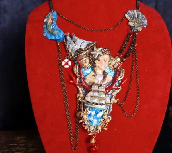9737 Mermaid Ship Octopus Turquoise Massive Necklace - Image 2