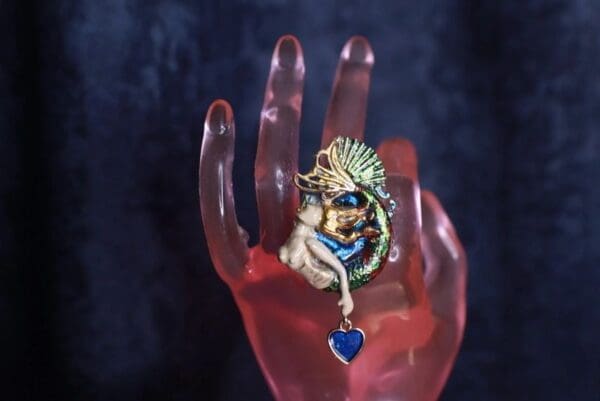 SOLD! 9867 Enamel Mermaid Adjustable Cocktail Ring - Image 4