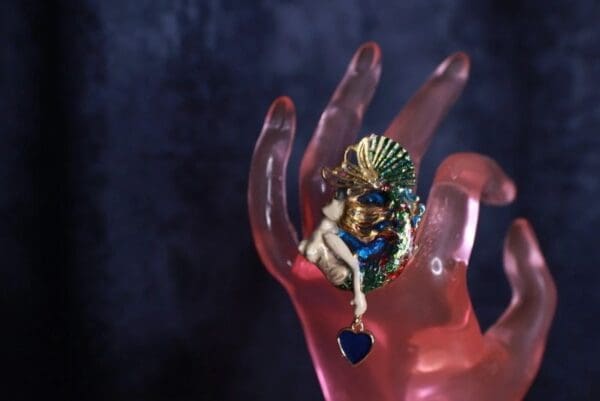 SOLD! 9867 Enamel Mermaid Adjustable Cocktail Ring - Image 5