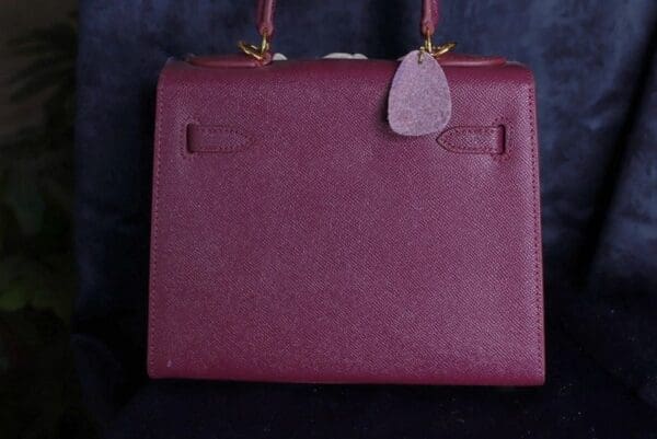 A close up of the back of a purse