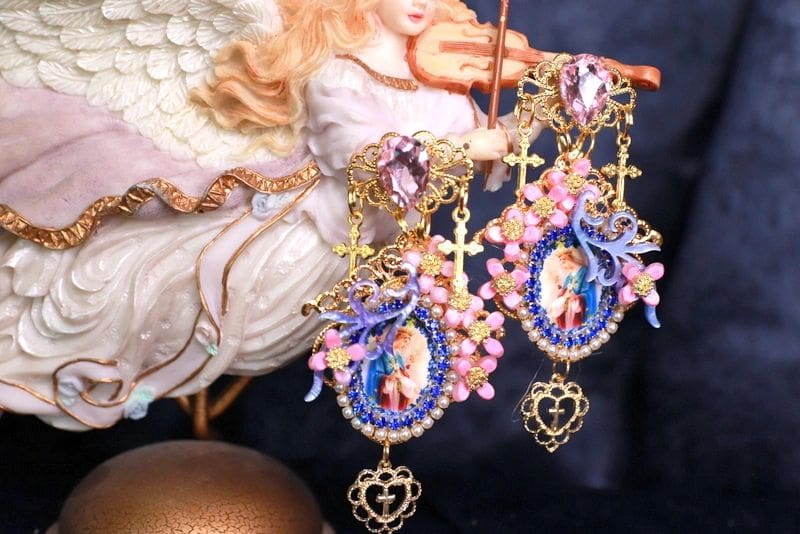 A close up of some earrings on display