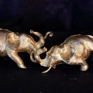 Two elephants are fighting each other in a fight.