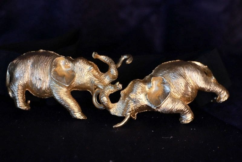 Two elephants are fighting each other in a fight.