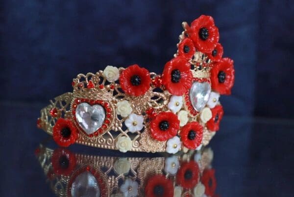 10119 Baroque Sicilian Poppy Sacred Hearts Headband - Image 3