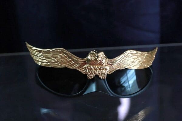 A pair of sunglasses with an eagle on the front.