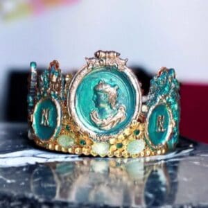 8968 Art Deco Malachite Effect Cameos Emperor Gold Crown Headband