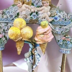 A close up of two figurines on top of a table