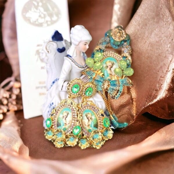 A close up of some jewelry on top of a brown bag