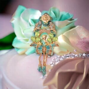 A close up of a cake with flowers on it
